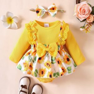 Robe florale tutu pour bébé fille - JAUNE
